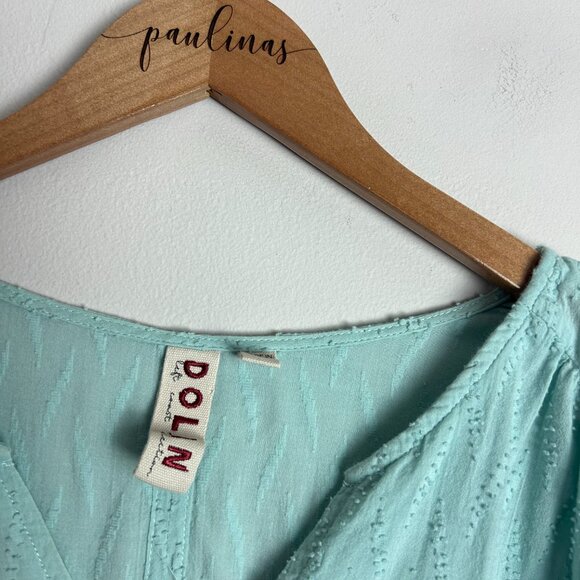 Anthropologie Dolan Top Womens Large Seafoam Swiss Dot Textured Cotton Shirt L - Picture 8 of 8